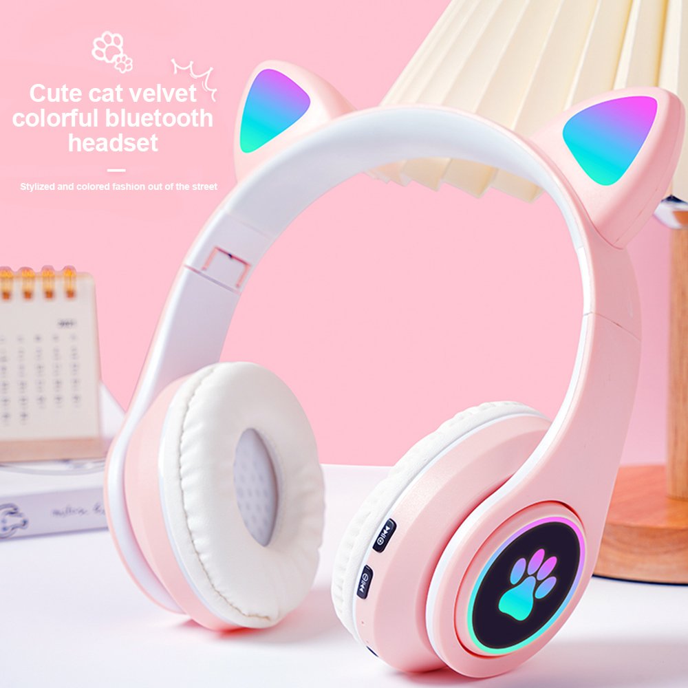Cute Cat Wireless Headphones RGB Cute Cat Ears Headset With Microphone Noise Cancelling Kid Stereo Music Children's Gifts
